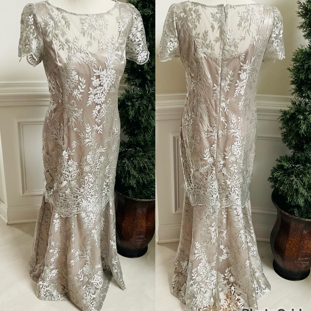BRIANNA Special Occasion Silver Lace Dress Size 16
